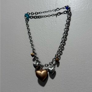 Silver and Gold Heart Charm Necklace